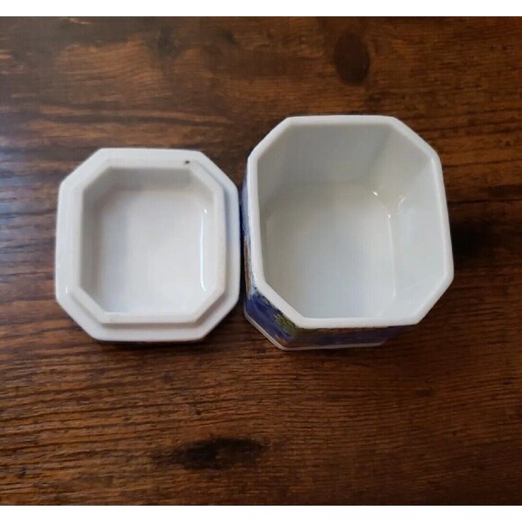 Ashibi Japan Porcelain Trinket Jewelry Box Lid Floral Blue White Vintage Small - Picture 7 of 11